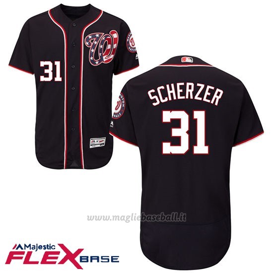 Maglia Baseball Uomo Washington Nationals Max Scherzer Blu Estrellas y Rayas Flex Base